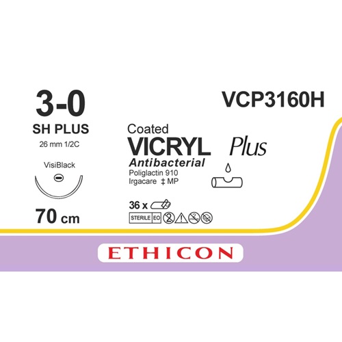 Vicryl Plus 3-0 violet 70 cm - SH+ naald (VCP3160H) | 36 stuks